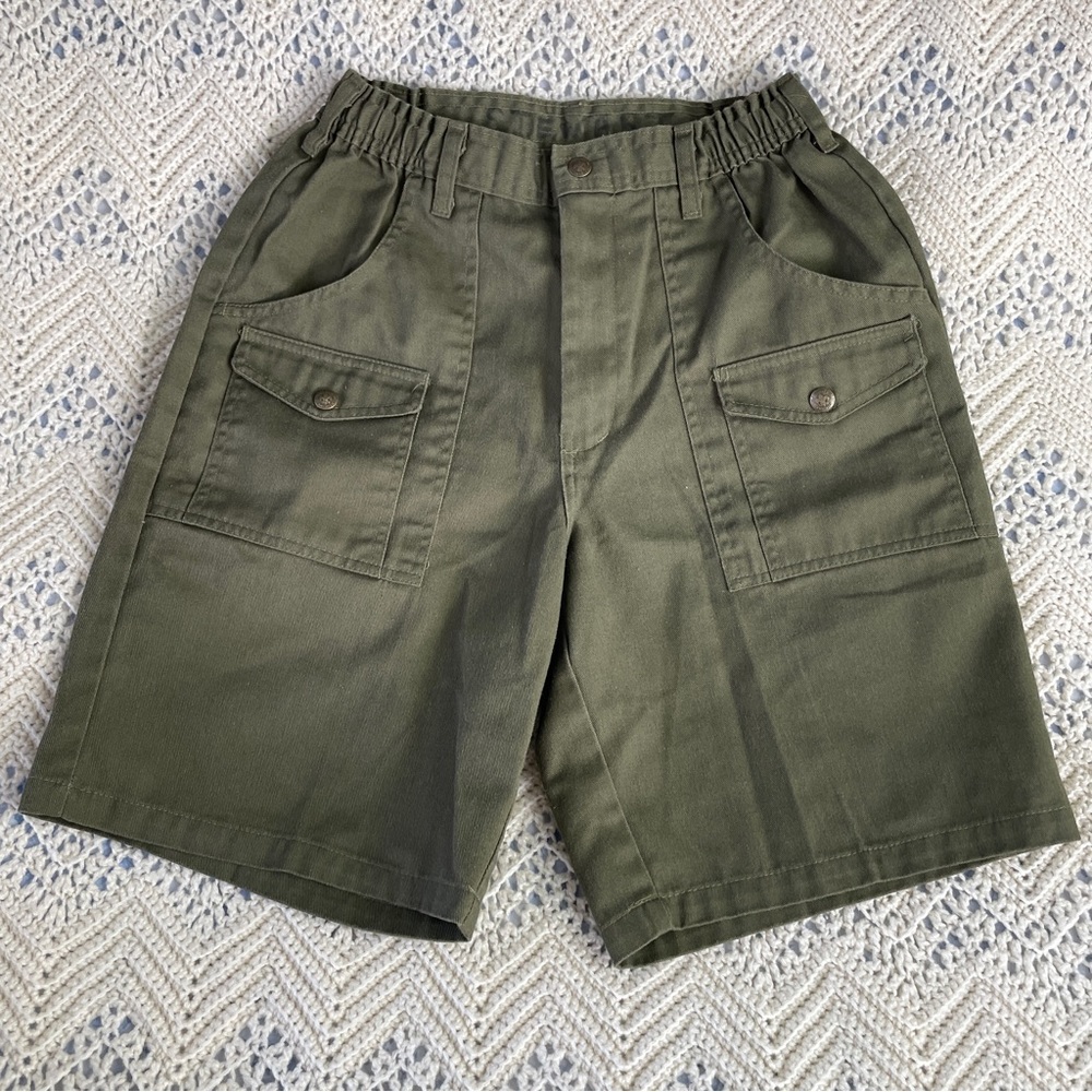 Vintage Boy Scouts Shorts 80s Army Olive Green Cargos  Gorpcore Flap Pockets
